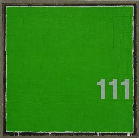 Feld mit numerischen Elementen, 2005, Öl a. Ölpapier u. Leinwand, 104x104 cm