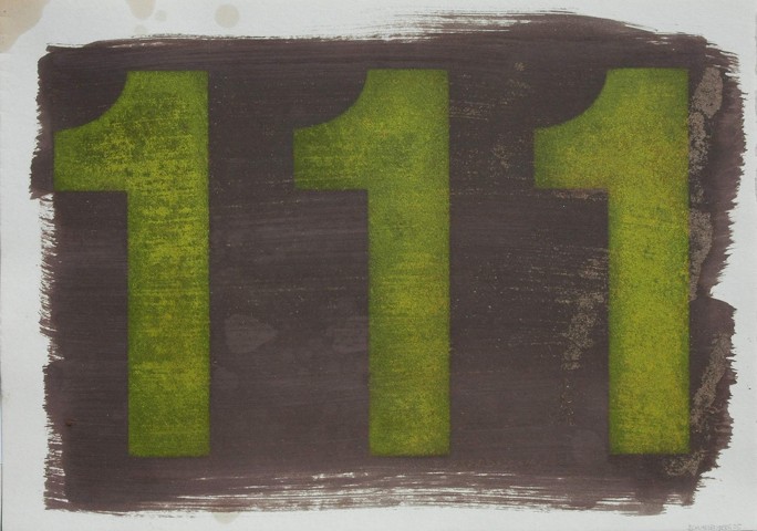 Numerische Zeichen, 2005, Öl, Nitro a. Papier, 21x29,7cm