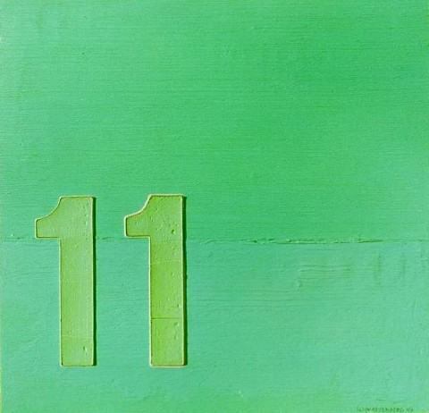Numerisches Element auf grünem Feld, 1996, Öl auf Leinwand. 31x32cm