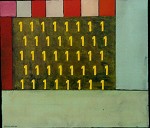 Numerisches Objekt, 1995, Öl, Bleiblech, Latex a. Spanplatte, 41x47cm